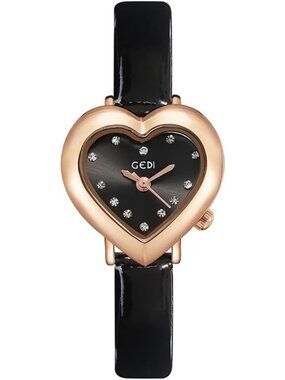 Women's Black Heart Shape Case Diamonds Leather Strap Quartz Waterproof Watches